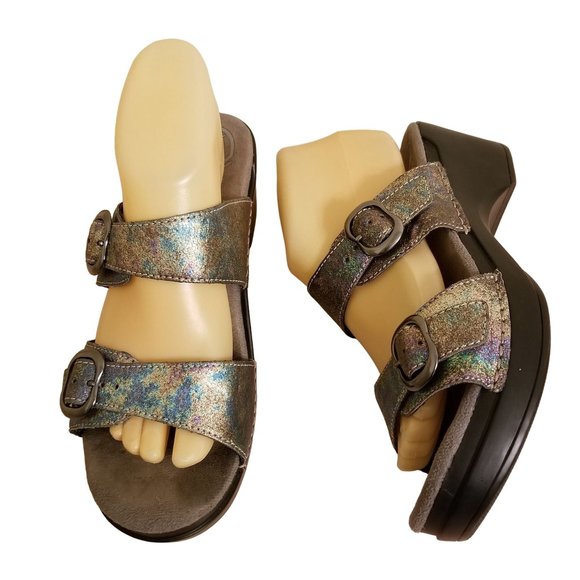 Dansko 40 Metallic Iridescent Wedge Open Toe Sandals Leather Comfort SOPHIE 9.5 - Picture 1 of 10